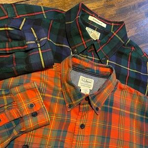 LL Bean Flannel Shirts Mens Large Tall LT Green Red Plaid Button Up Lot of 2